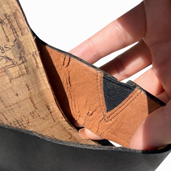 Lucky Brand Magnolia Cork Wedge Sandals Black Leather Slides Boho Comfort Size 8 - Picture 11 of 12